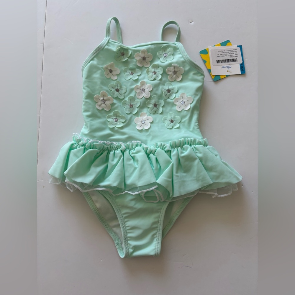 Little Me Mint Green Floral Ruffle One-Piece Swimsuit 24months NWT